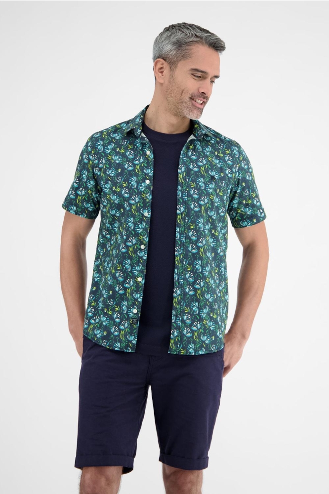 STRETCH POPLIN OVERHEMD BLOEM MOTIEF 2542326 456 COASTAL BLUE